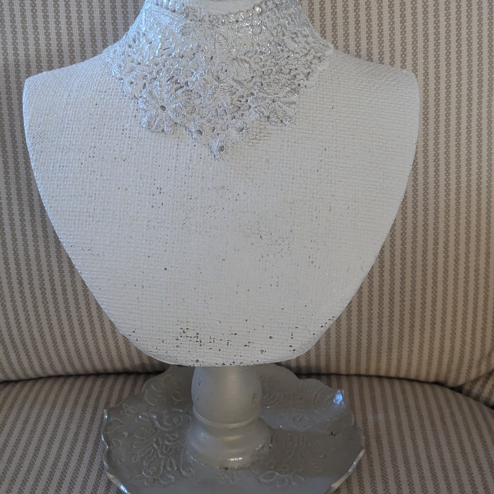 Antique White and Silver Jewelry Display Bust.